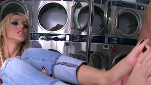 Blonde haired Breanne Benson feet teasing