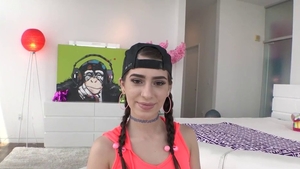 Pigtailed brunette ass fucking