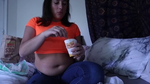 Hard sex perfect brunette in panties in the bed