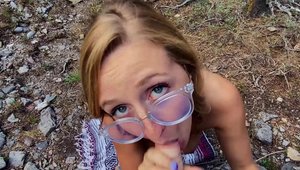 Busty amateur banging sucking cock outdoors